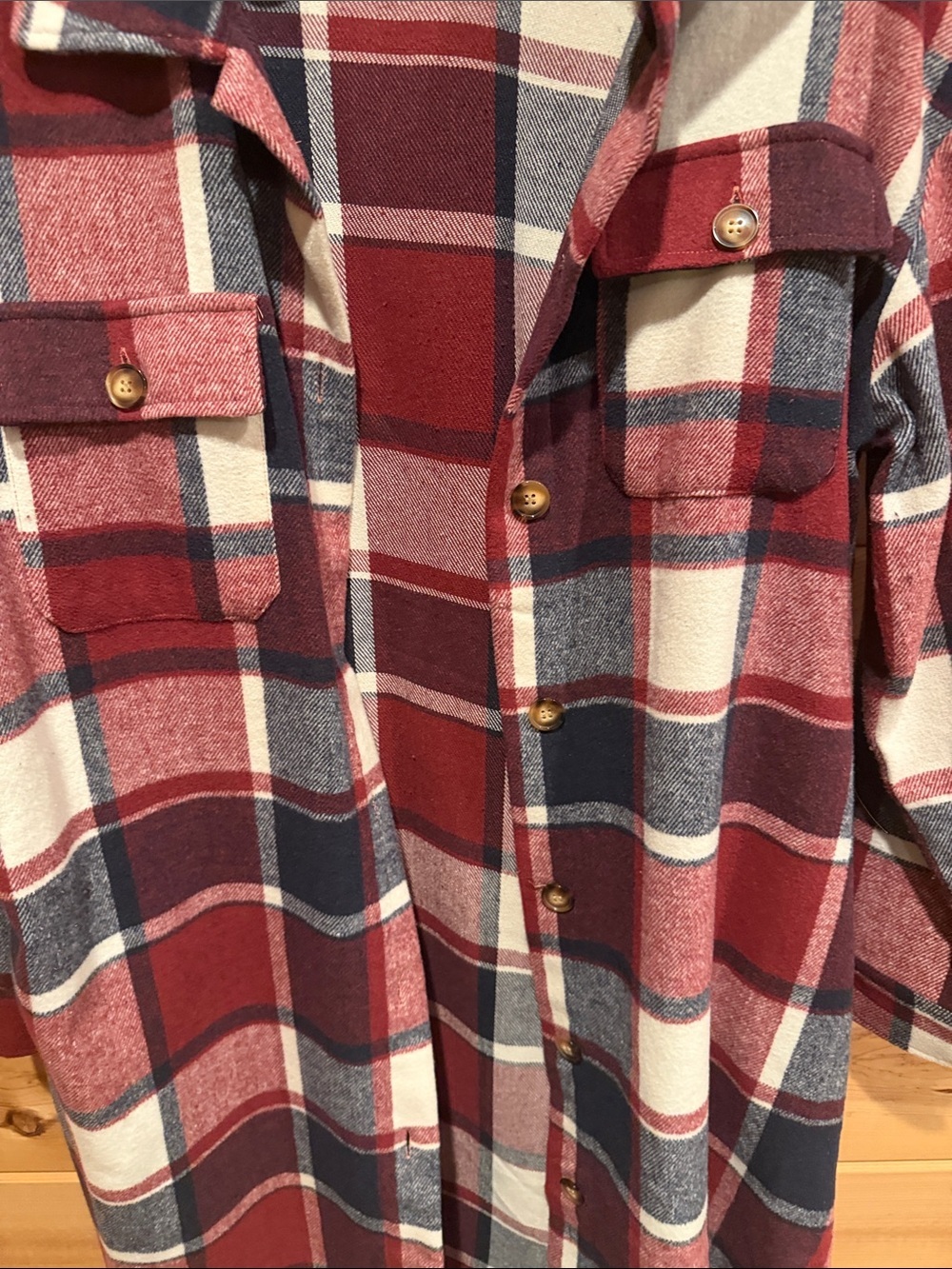 Katydid Red, Navy & White Plaid Button-Down Shirt Jacket/Dress with pockets - Picture 4 of 4